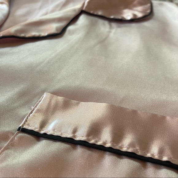 Light Pink Silky Smooth Pajamas with Black Piping, Button Down Top - Picture 3 of 8